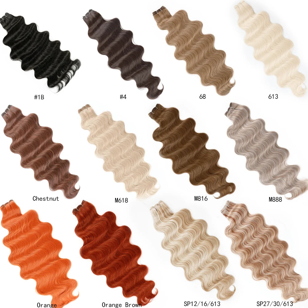 30Inch 200Grams Body Wave Blonde Orange Ombre Brown 4# 12# Chestnut Highlight P27/613 High Temperature Synthetic Hair Extensions