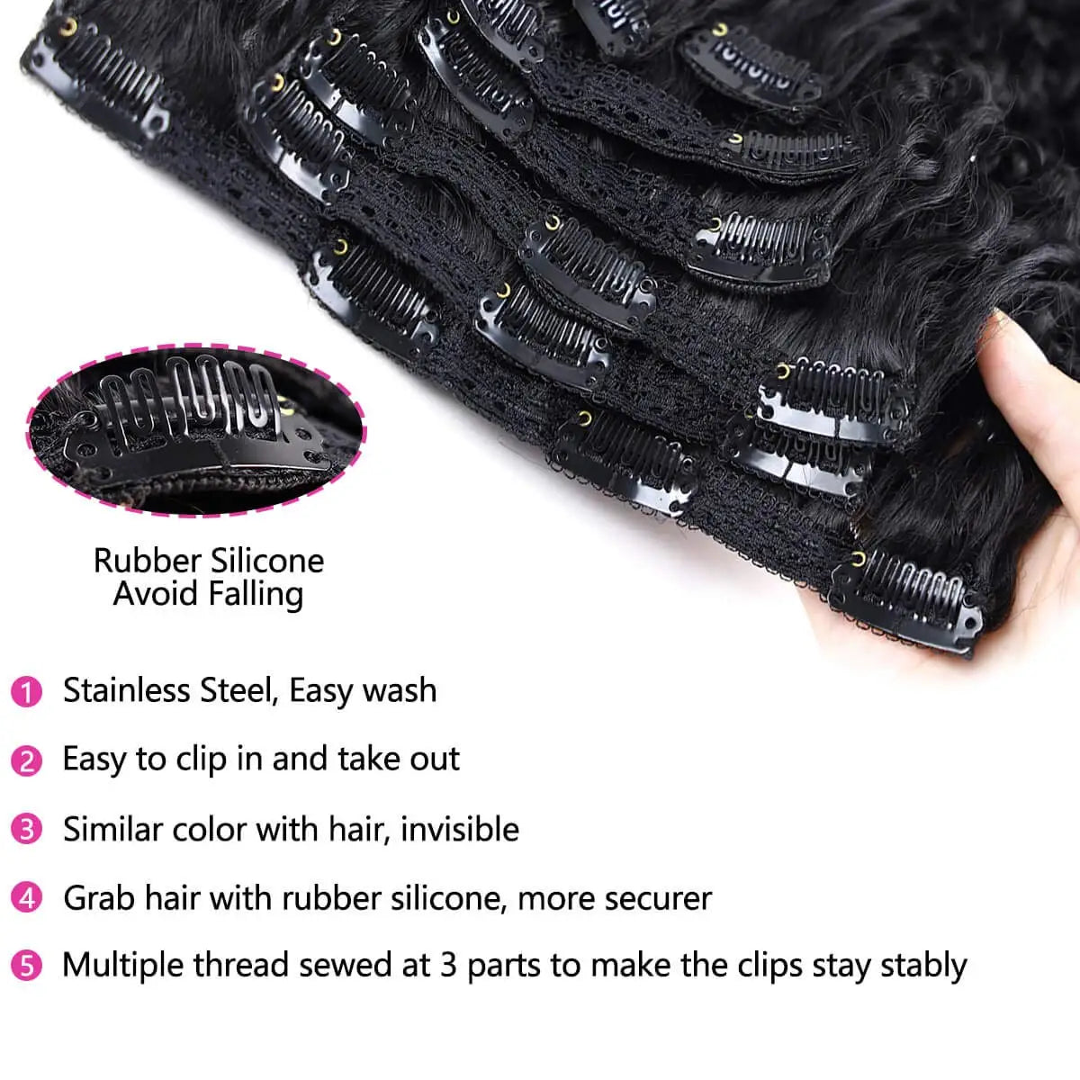 Body Wave Clip in Hair Extensions Human Hair 8 Piece 18 Inch Wavy Clip In Weave 100% Unprocessed Human Hair Natural Black