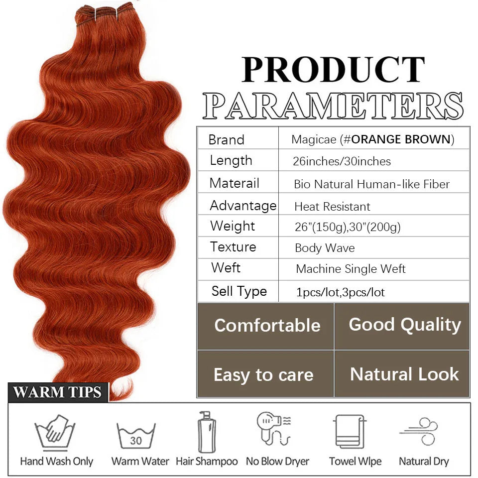 30Inch 200Grams Body Wave Blonde Orange Ombre Brown 4# 12# Chestnut Highlight P27/613 High Temperature Synthetic Hair Extensions