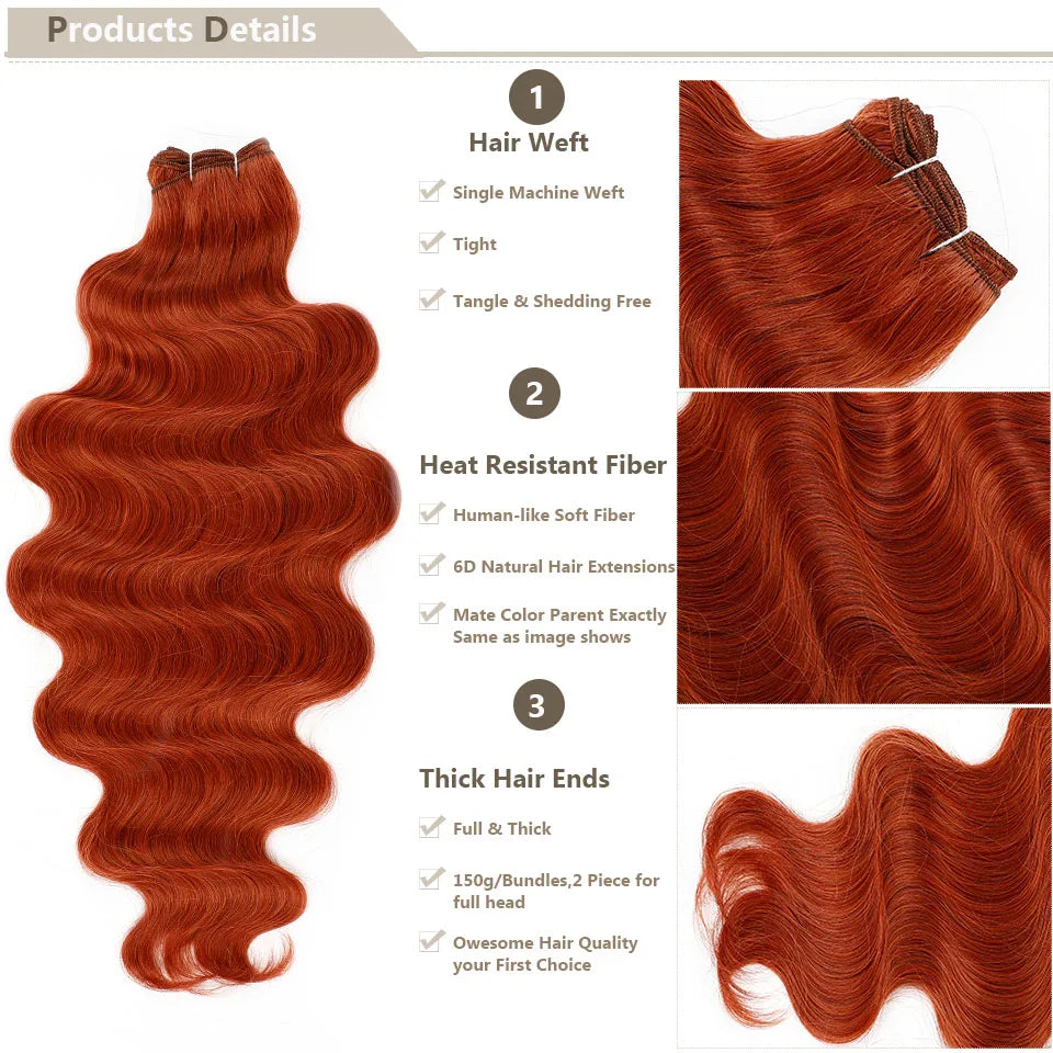 30Inch 200Grams Body Wave Blonde Orange Ombre Brown 4# 12# Chestnut Highlight P27/613 High Temperature Synthetic Hair Extensions