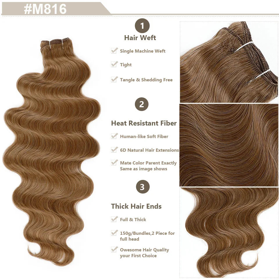 30Inch 200Grams Body Wave Blonde Orange Ombre Brown 4# 12# Chestnut Highlight P27/613 High Temperature Synthetic Hair Extensions