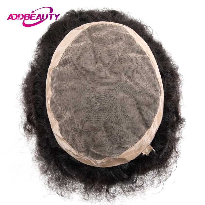 Water Wave Men Toupee Human Hair Fine Mono NPU Indian Human Hair Wigs Afro Human Hair System Curly Hair Toppers Natural Color