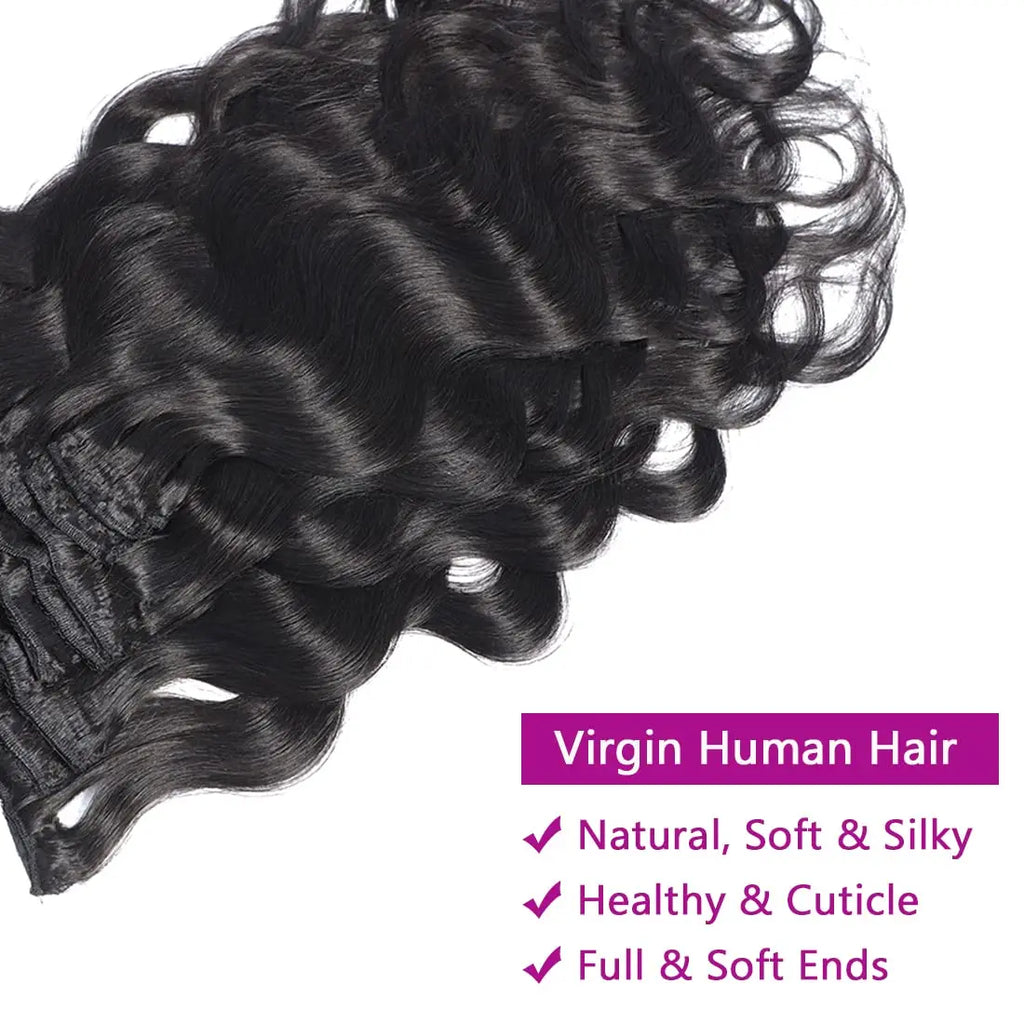 Body Wave Clip in Hair Extensions Human Hair 8 Piece 18 Inch Wavy Clip In Weave 100% Unprocessed Human Hair Natural Black