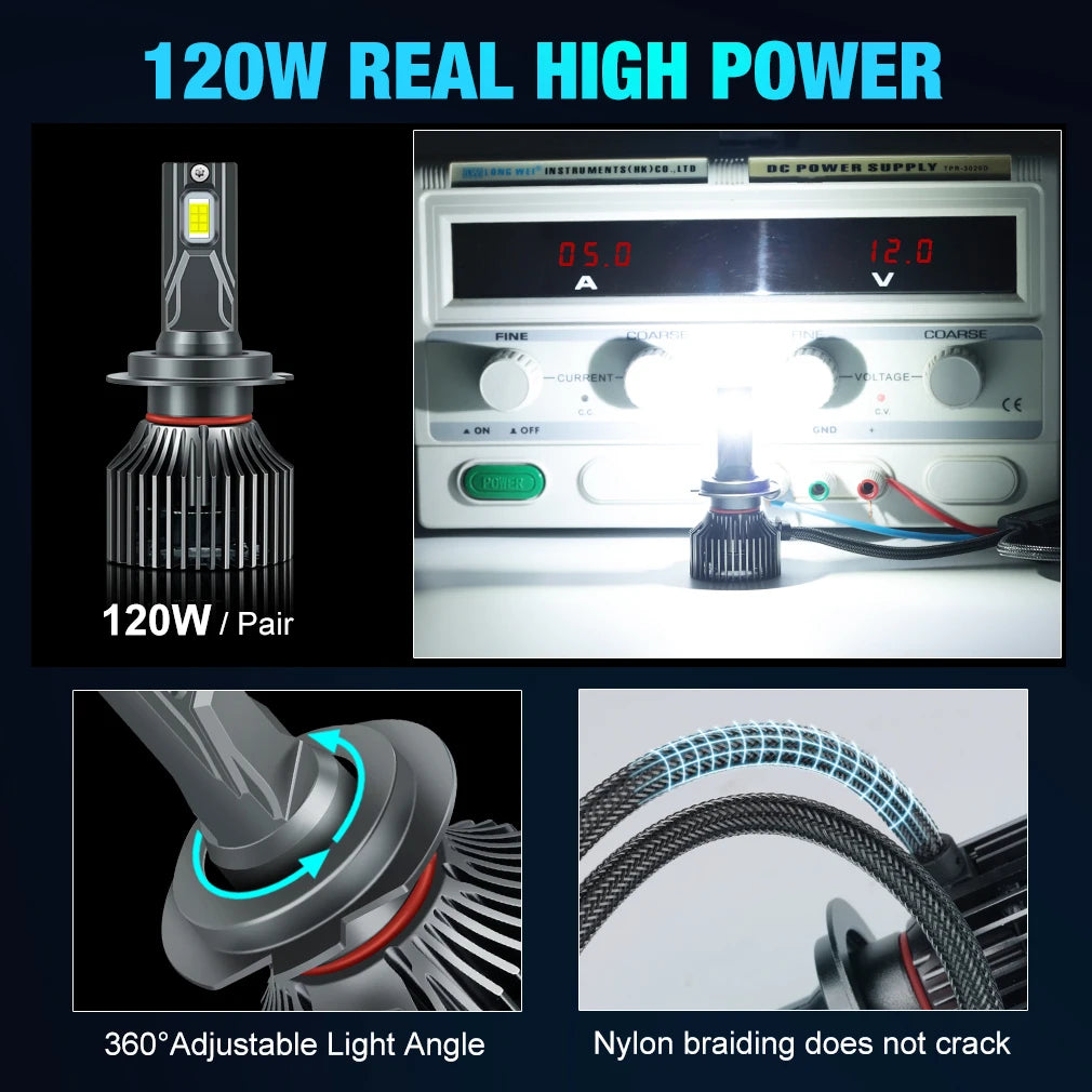XSTORM 120W H7 Led Canbus 25000LM Headlight H1 H4 H8 H11 H16 9005 HB3 9006 HB4 LED Bulb 9004 9007 H13 Turbo Lamp for Car 6500K