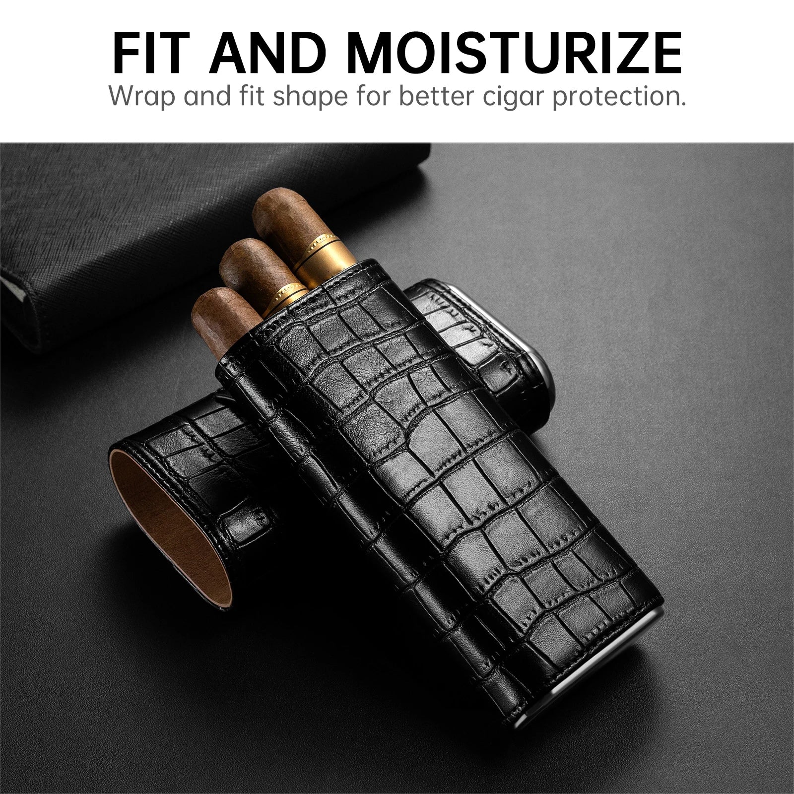 New Arrival Portable Men Gift Cigar Case Reusable 3 Cigars Capacity PU Leather Wood Cigar Tool Cutter Case Travel Storage Box
