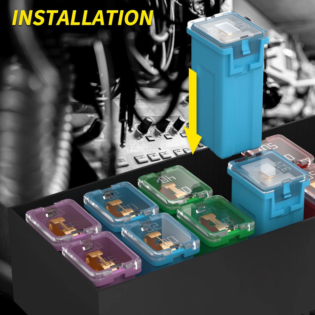 36PCS Jcase Fuse Kit Car Fuses Assortment Kit 20A 30A 40A 50A 60A 80A Low Profile Box Shaped Automotive Fuses for Pickup Cars