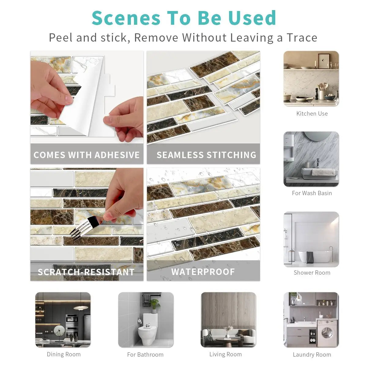 Classic Imitation Ceramic Tiles Easy-to-Maintain Peel Stick PVC Marble Tile Sticker Waterproof Oil Proof Anti-static Kitchen