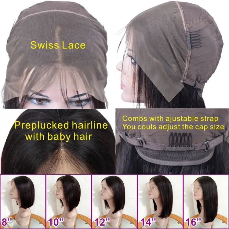 10 Inch Short bob Wigs Bone Straight Human Hair Lace Front Glueless Raw Indian Hair bob Wig 13x4 Frontal Transparent Lace Wig
