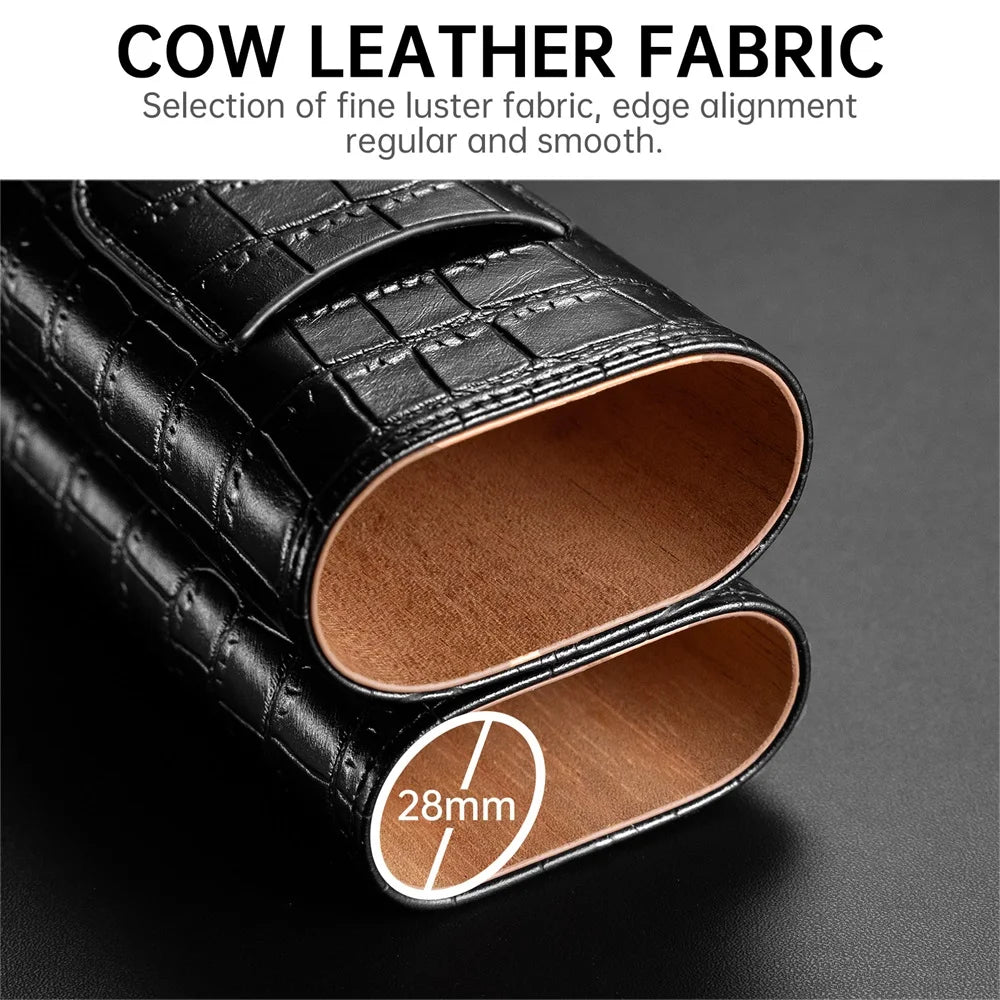 New Arrival Portable Men Gift Cigar Case Reusable 3 Cigars Capacity PU Leather Wood Cigar Tool Cutter Case Travel Storage Box
