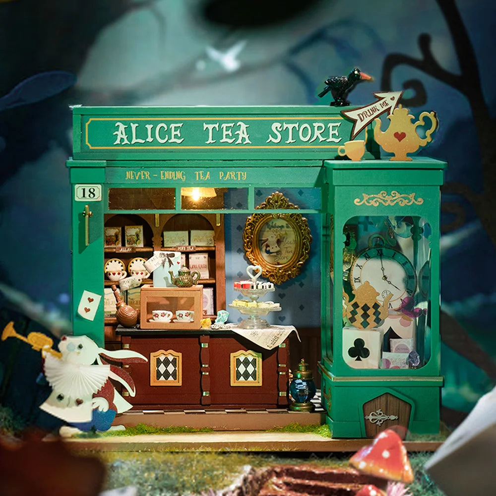 Robotime Rolife Toys Gifts Wood Crafts DG156 Alice's Tea Store DIY Miniature House for Dropshipping