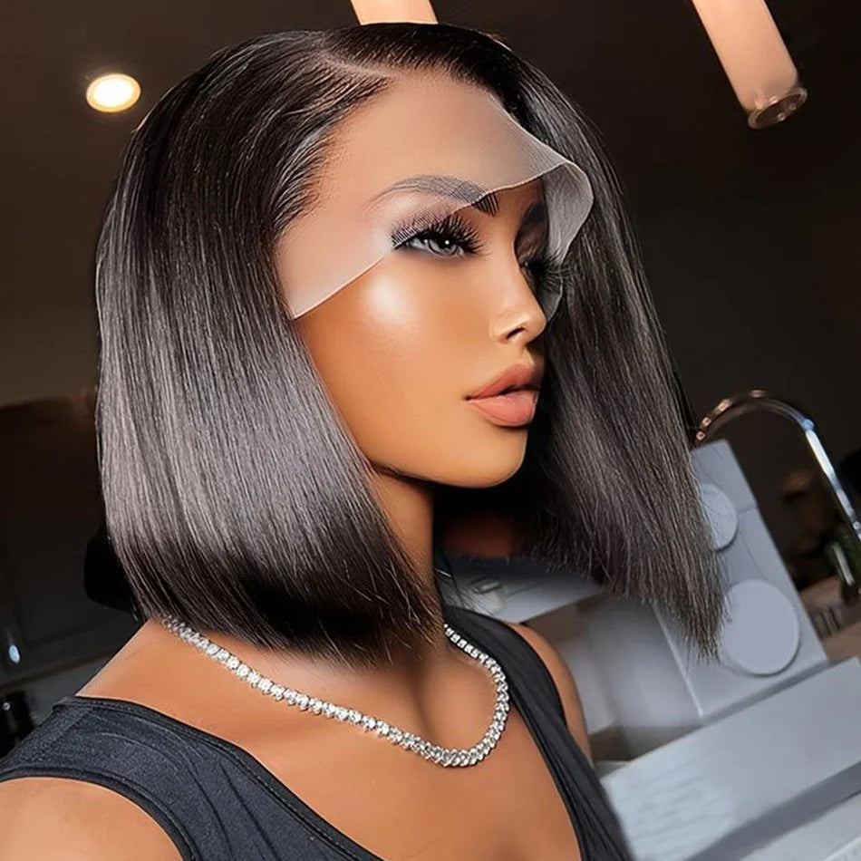 10 Inch Short bob Wigs Bone Straight Human Hair Lace Front Glueless Raw Indian Hair bob Wig 13x4 Frontal Transparent Lace Wig