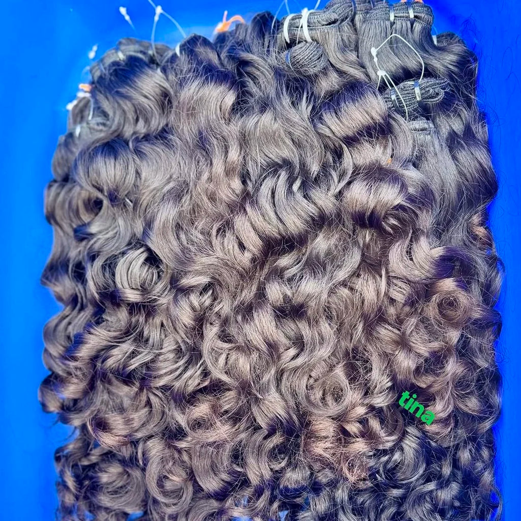 Best Price 100% Human Indian Hair Natural Wavy Raw Curly Bundle , Fumi Bouncy Curly Loose Curly PixieCurly US Ship Burmese Curly