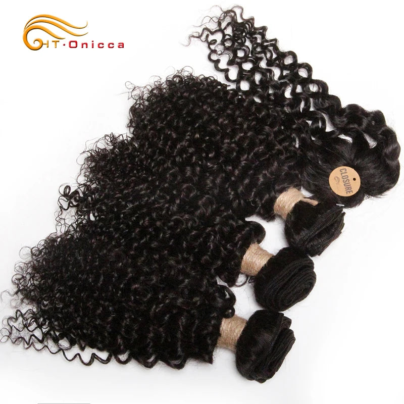 Kinky Curly Bundles 100% Human Hair Bundles With Circular Closure Virgin Weave Human Hair Extensions Curly Hair Bundles