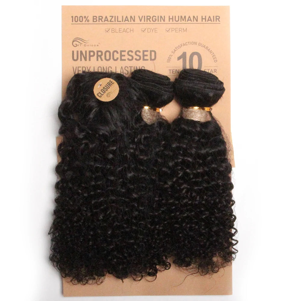 Kinky Curly Bundles 100% Human Hair Bundles With Circular Closure Virgin Weave Human Hair Extensions Curly Hair Bundles