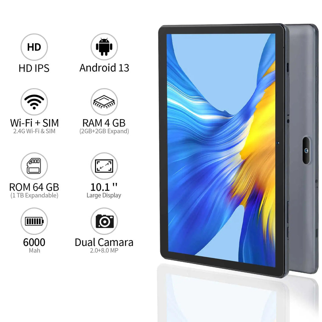PRITOM 10.1 Inch Quad Core Android 13 Tablet 6000mAh Capacitive 1080P IPS RAM 4G ROM 64G GMS Certified Cheap
