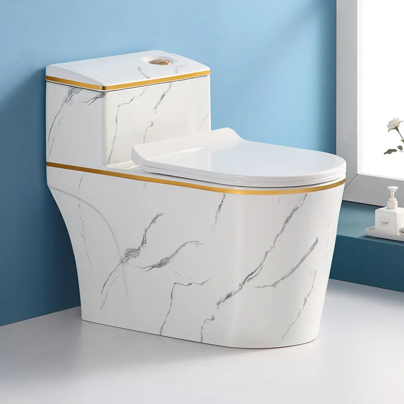 Household Creative Marble Patterns Ceramic Toilet Restroom Siphon Type Odor Proof Antibacterial Toilet Silent Soft Close Lid
