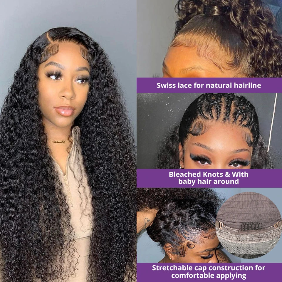 Kinky Curl Remy Human Indian Hair Wigs 180 Density Transparent Lace Wig Natural Frontal Virgin Peruvian Hair Wigs Glueless