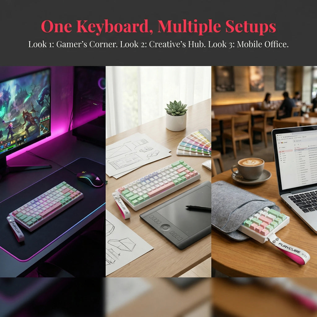 FURYCUBE IP68S Wireless Mechanical Feel Keyboard RGB Multiple Lighting Effects Anti-Ghosting English Layout for Daily Office