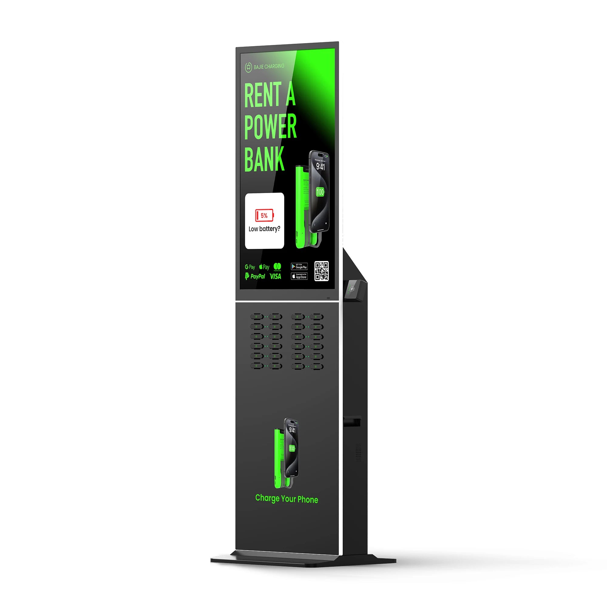Display Vending Android 43Inch  Rental Systems 24 Slots Sharing Powerbank Station With POS Machine Commercial Outdoor