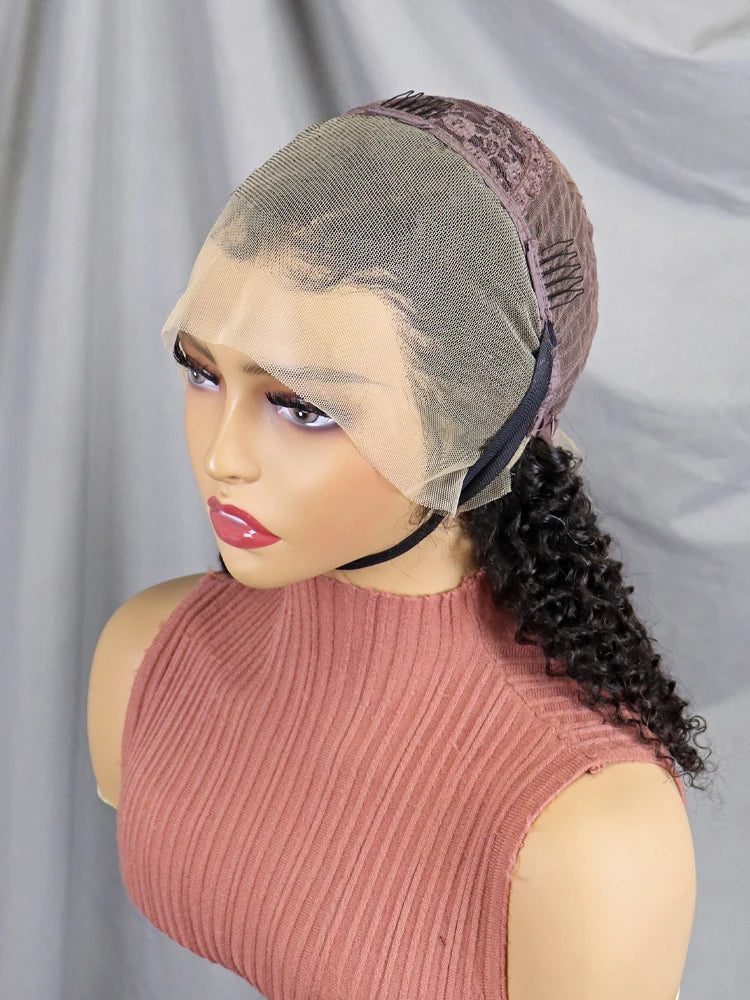 Kinky Curl Remy Human Indian Hair Wigs 180 Density Transparent Lace Wig Natural Frontal Virgin Peruvian Hair Wigs Glueless