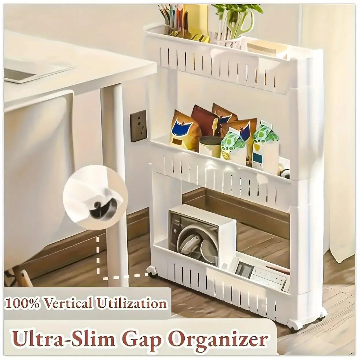 Extra Narrow Refrigerator Side Gap Storage Shelf Freestanding Cart for Bathroom and Living Room Storage Made in China