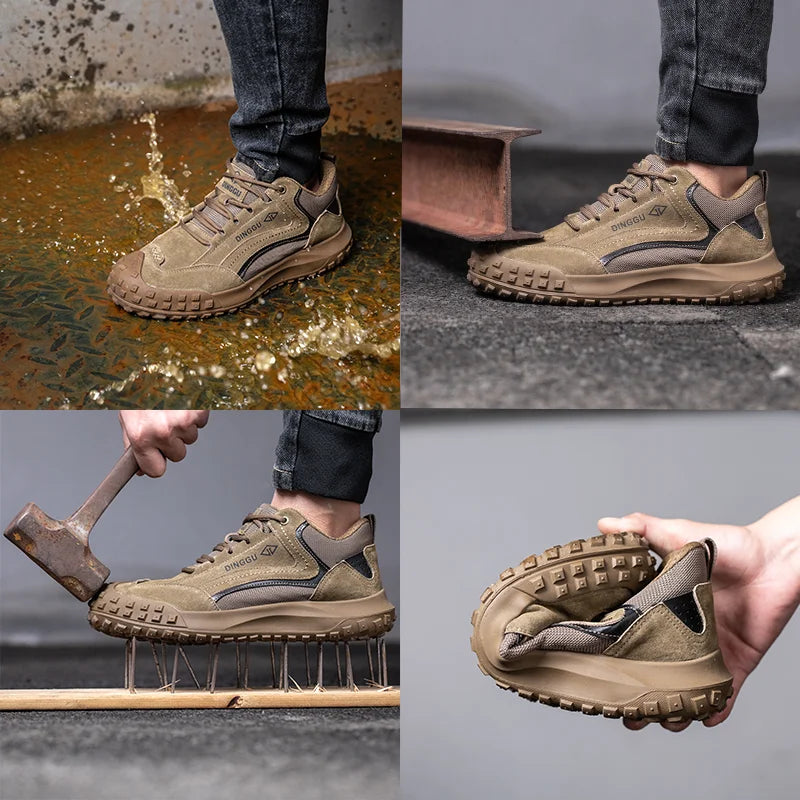 Lightweight Breathable Industrial Construction Sneakers Men's Breathable Woven Knit Shock Absorption Running Shoes