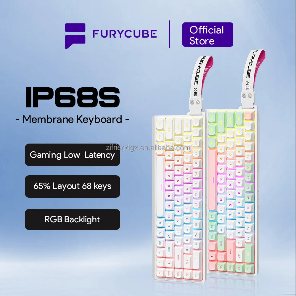 FURYCUBE IP68S Wireless Mechanical Feel Keyboard RGB Multiple Lighting Effects Anti-Ghosting English Layout for Daily Office