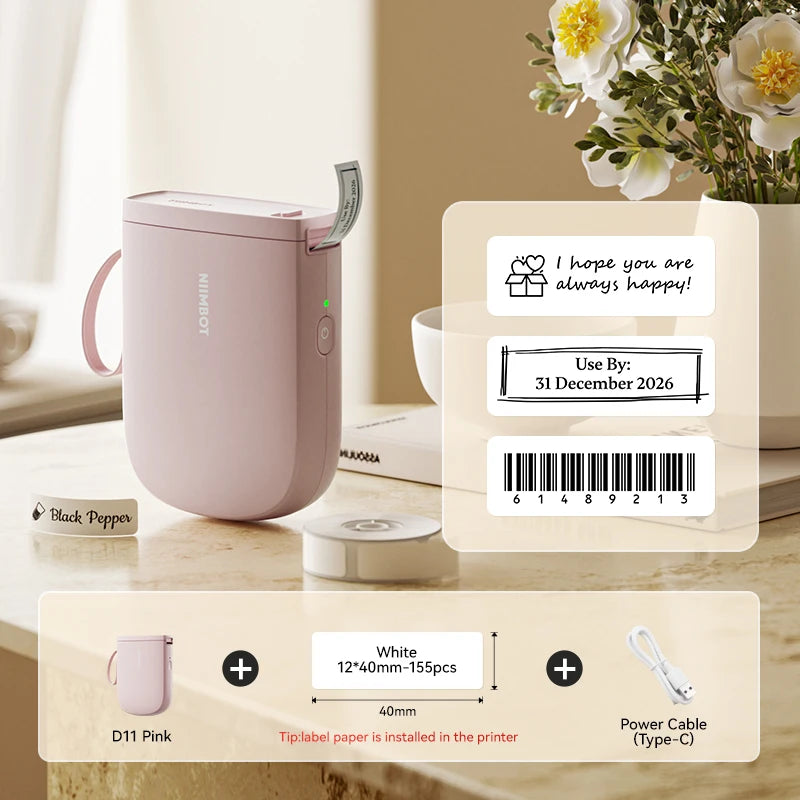 NIIMBOT D11 Portable QR Code Thermal Label Printer Portable Smart Label Printer for Kitchen Storage