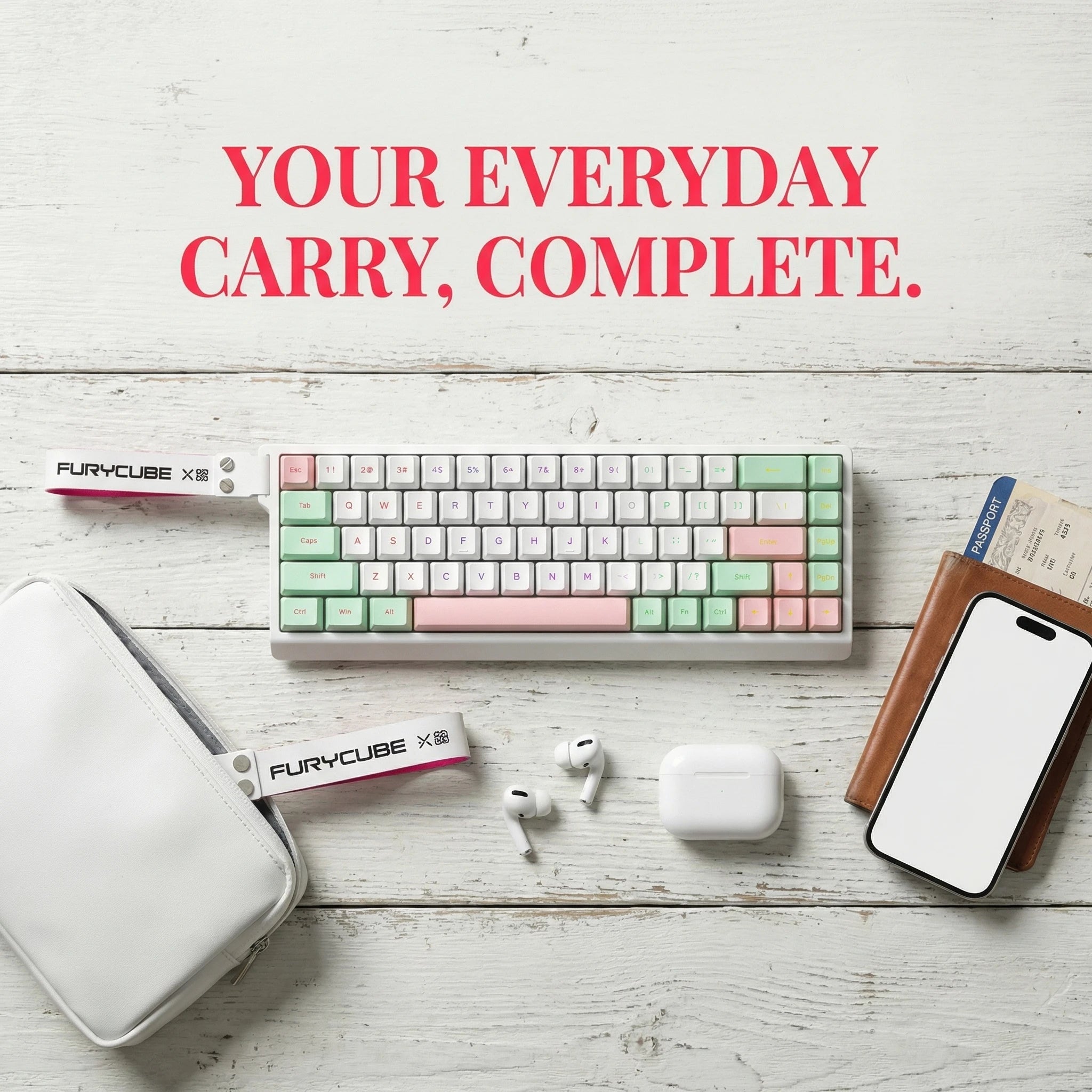 FURYCUBE IP68S Wireless Mechanical Feel Keyboard RGB Multiple Lighting Effects Anti-Ghosting English Layout for Daily Office