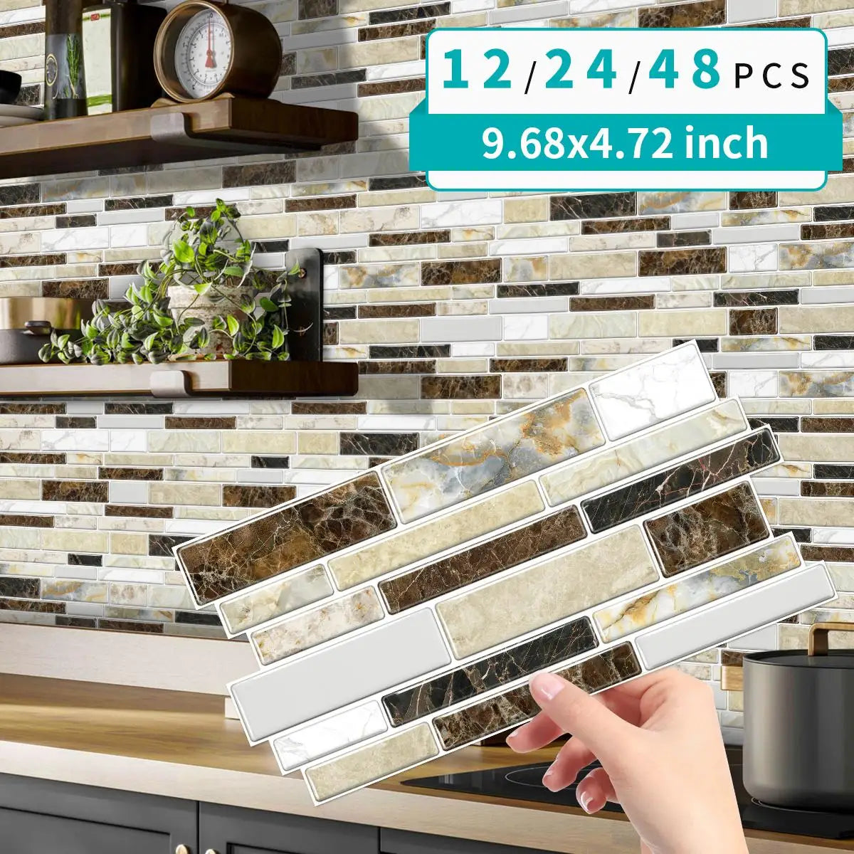 Classic Imitation Ceramic Tiles Easy-to-Maintain Peel Stick PVC Marble Tile Sticker Waterproof Oil Proof Anti-static Kitchen