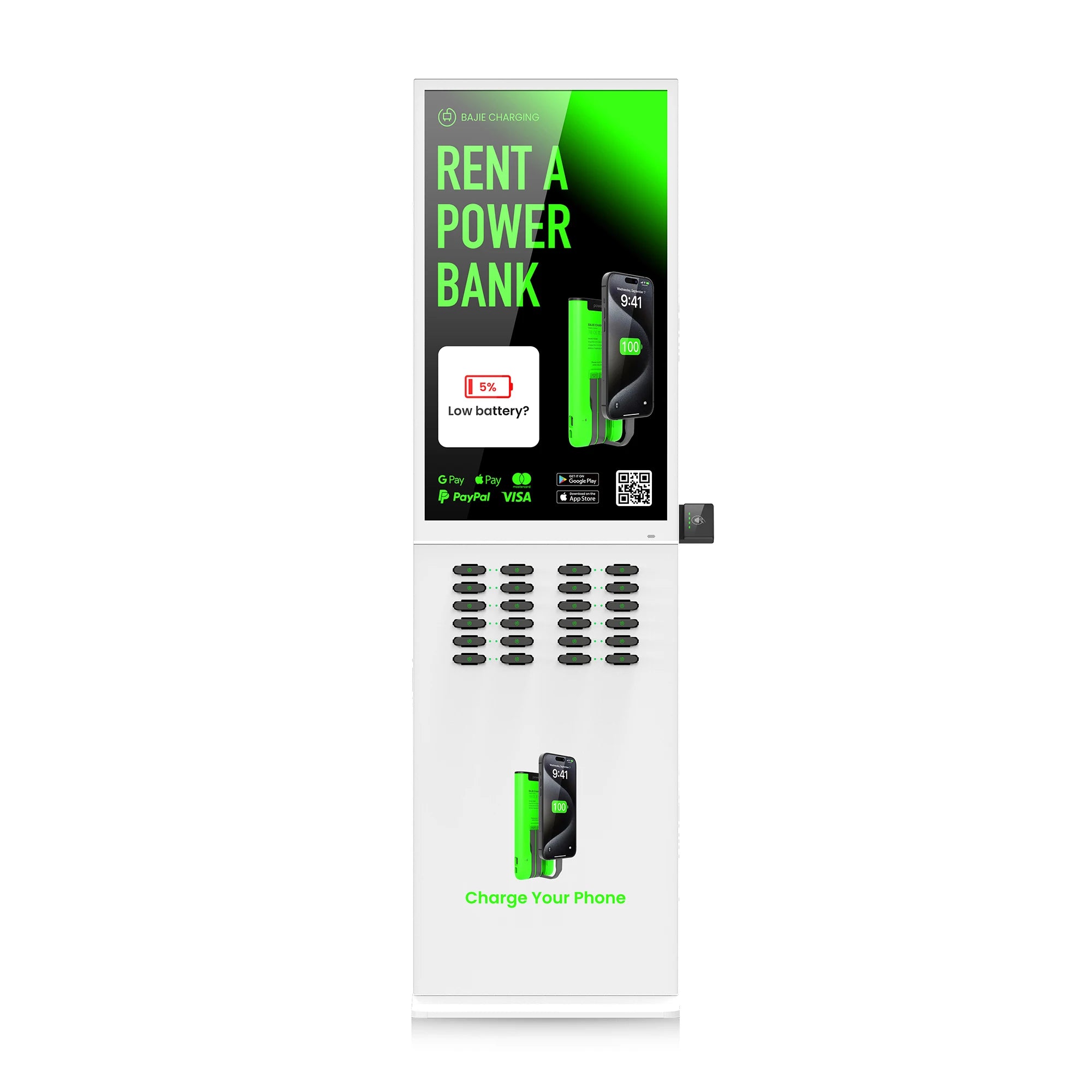 Display Vending Android 43Inch  Rental Systems 24 Slots Sharing Powerbank Station With POS Machine Commercial Outdoor