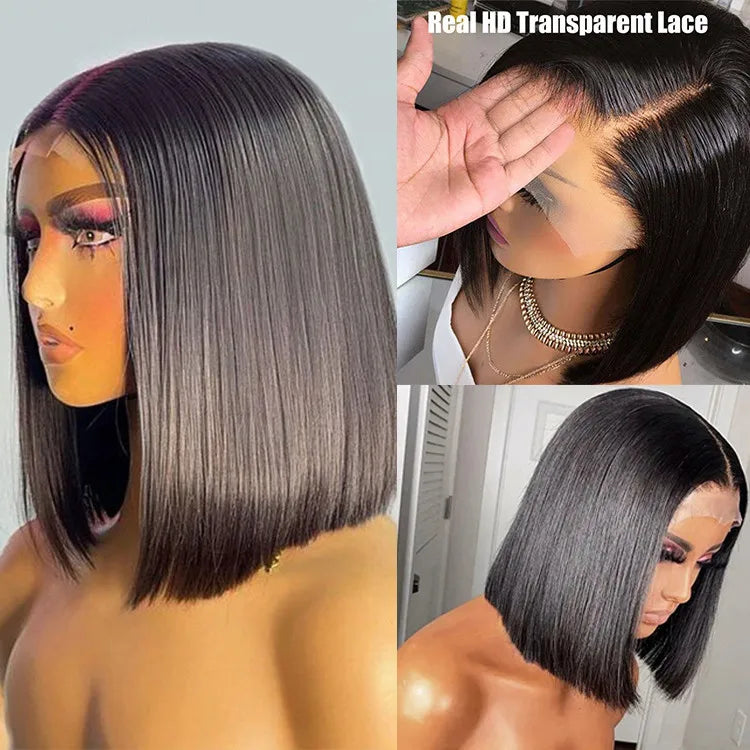 10 Inch Short bob Wigs Bone Straight Human Hair Lace Front Glueless Raw Indian Hair bob Wig 13x4 Frontal Transparent Lace Wig