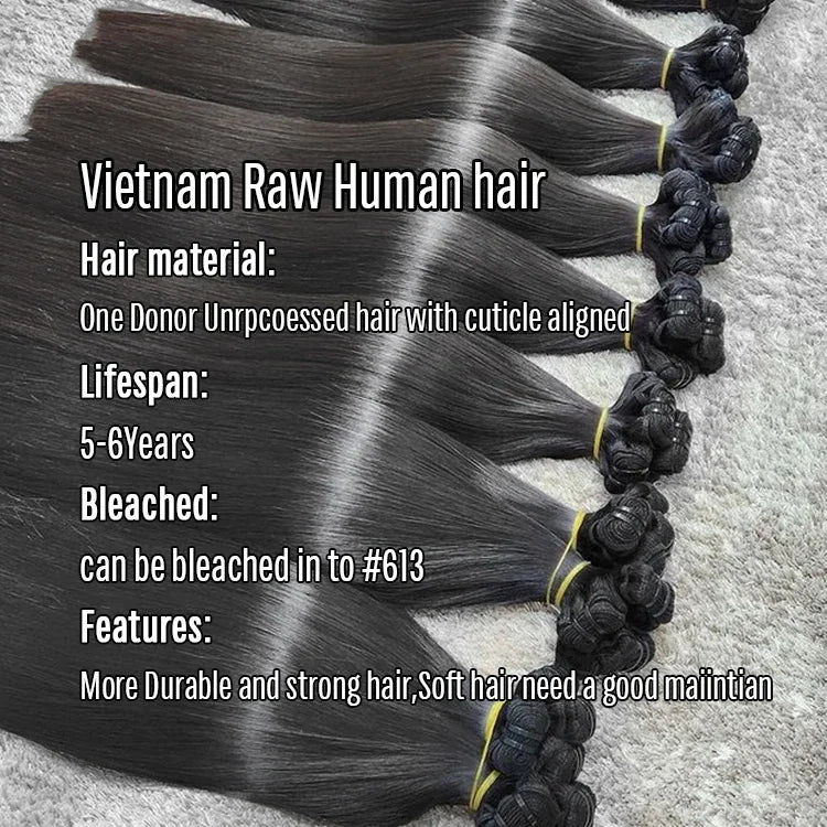 Vietnam Raw Hair Bundles Vendors Straight Human Hair Natural Black Raw Hair Bundles Double Drown