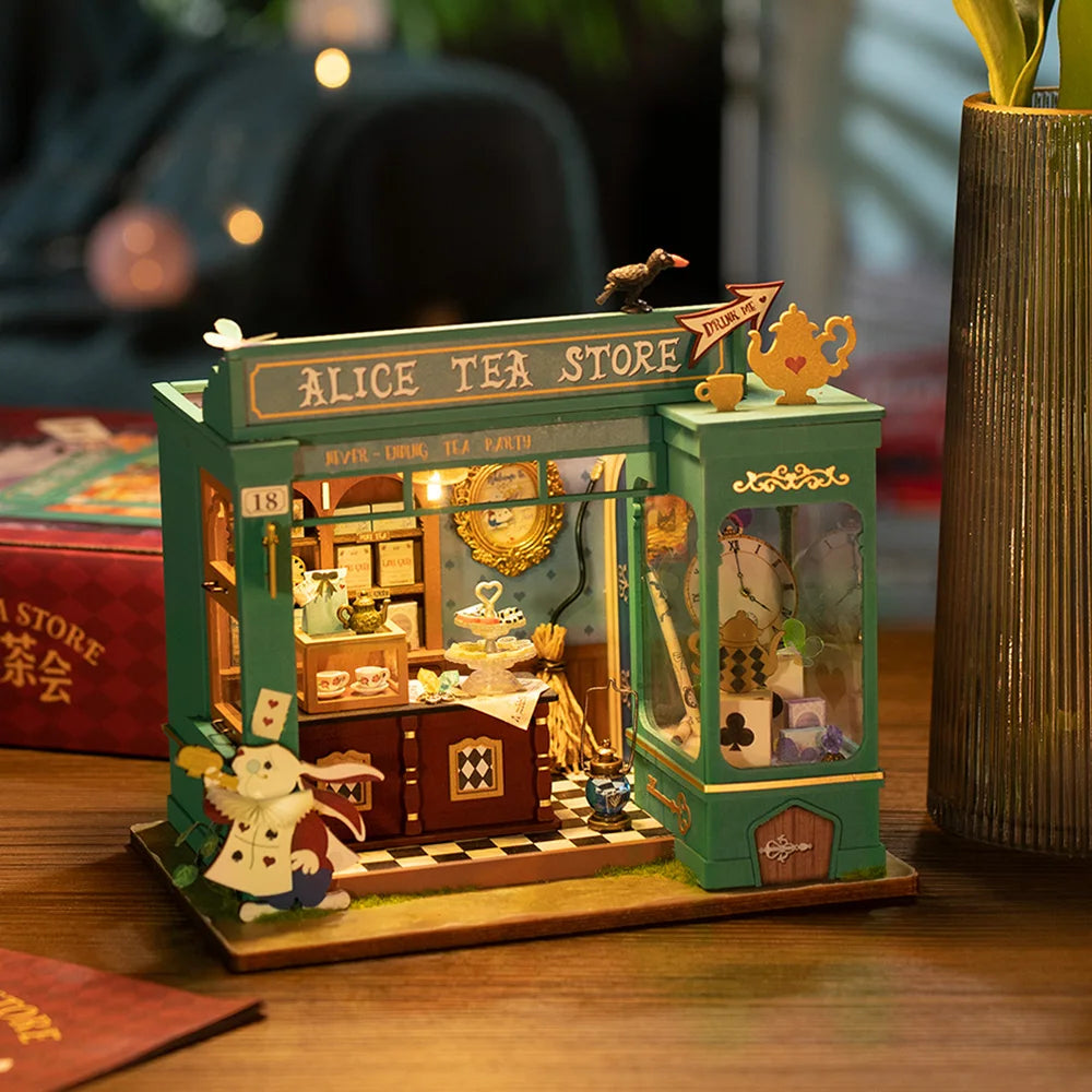 Robotime Rolife Toys Gifts Wood Crafts DG156 Alice's Tea Store DIY Miniature House for Dropshipping