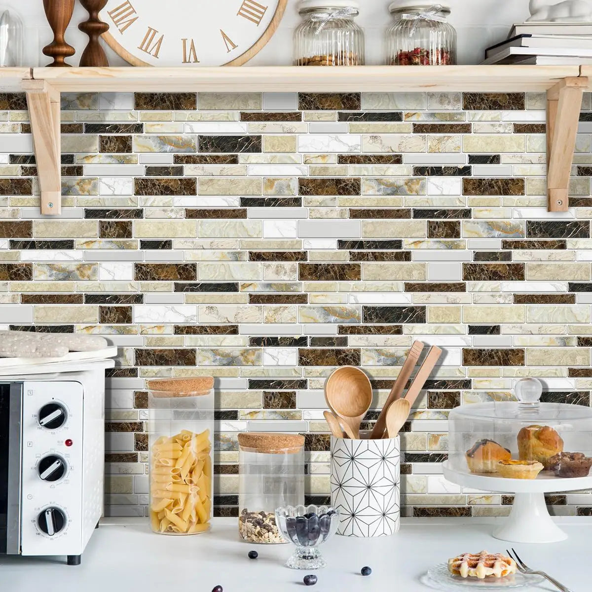 Classic Imitation Ceramic Tiles Easy-to-Maintain Peel Stick PVC Marble Tile Sticker Waterproof Oil Proof Anti-static Kitchen