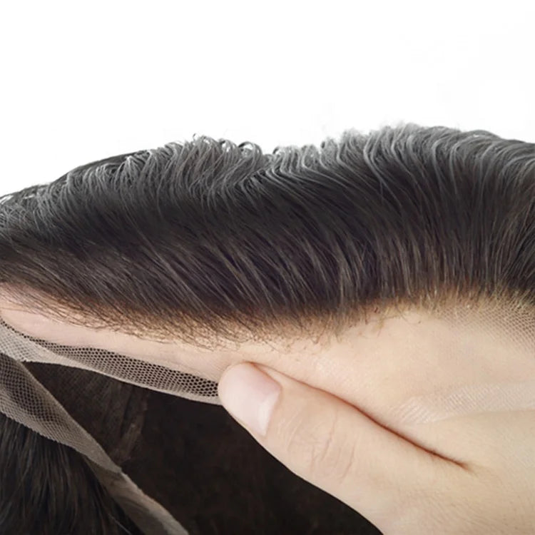 Natural N6 Human Hair Toupee Swiss Lace and PU Indian Hair Replacement System Virgin Remy Hair Wave Style Skin Model Number