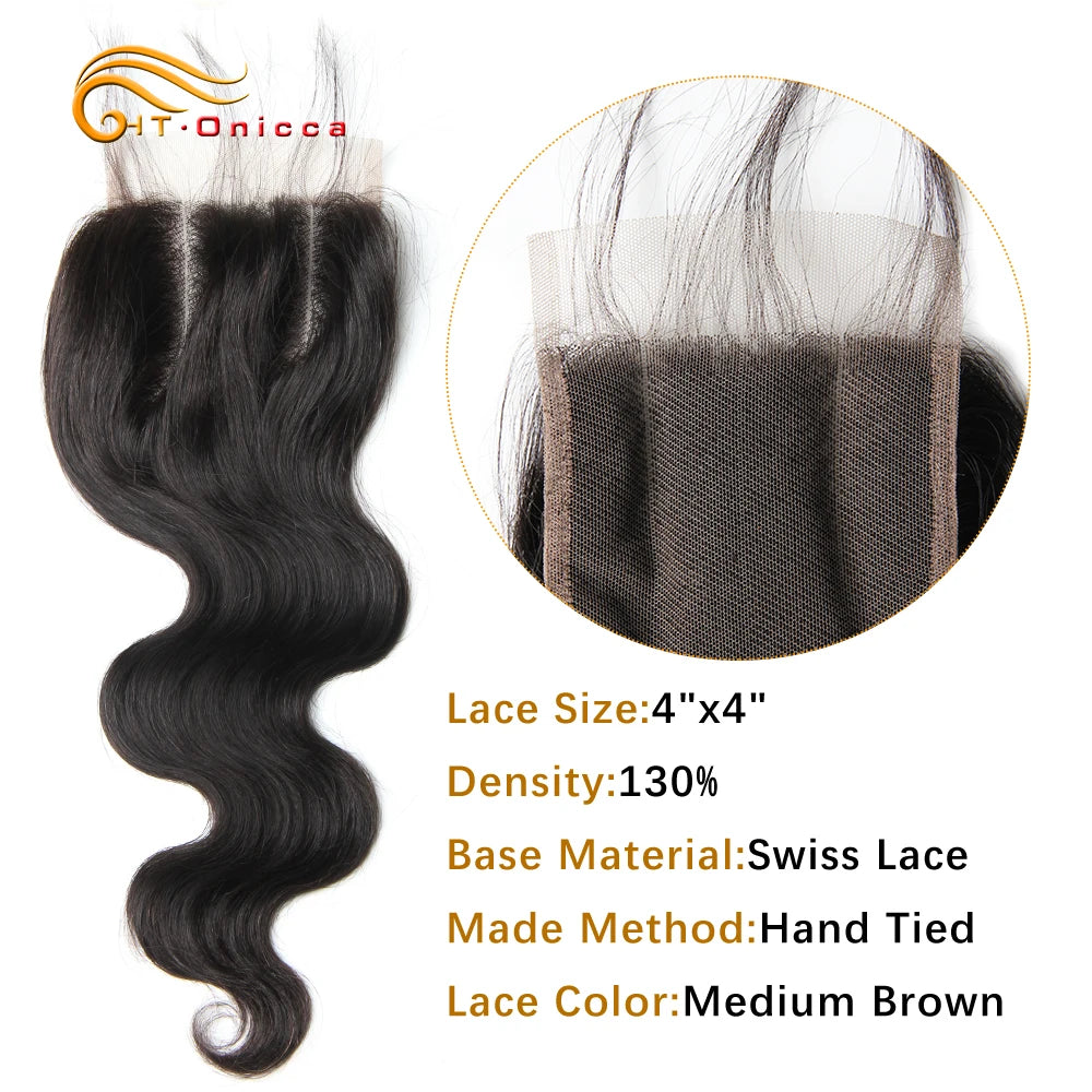 Body Wave 4x4 Lace Closures Remy Human Hair Closure Swiss Lace Body Wave Closure Only Natural Clolor Brazilian Hair