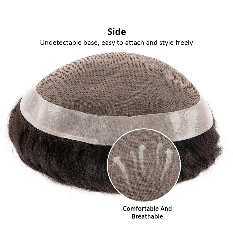 Water Wave Men Toupee Human Hair Fine Mono NPU Indian Human Hair Wigs Afro Human Hair System Curly Hair Toppers Natural Color