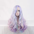 Vibrant Curly Wig with Long Hair in Pastel Rainbow Hues Synthetic Fiber High-Temperature Resistant Silk Center Parted Style