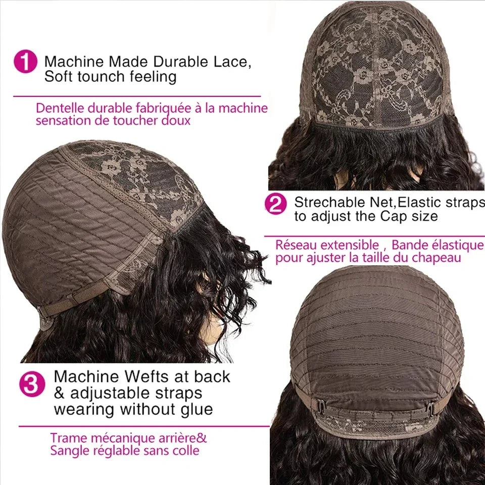 Indian Curly Human Hair Wigs Full Machine Made for Women Short Bob With Bangs Affordable Natural Black Hairline Styling Ready