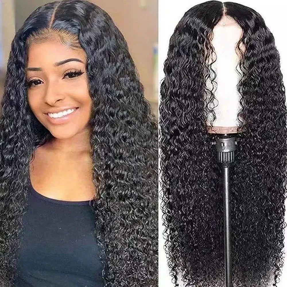 Wig for Women, African Small Curls, Fashionable Middle-Parted Long Curly Hair, Corn Perm Synthetic Fiber Wig Headgear