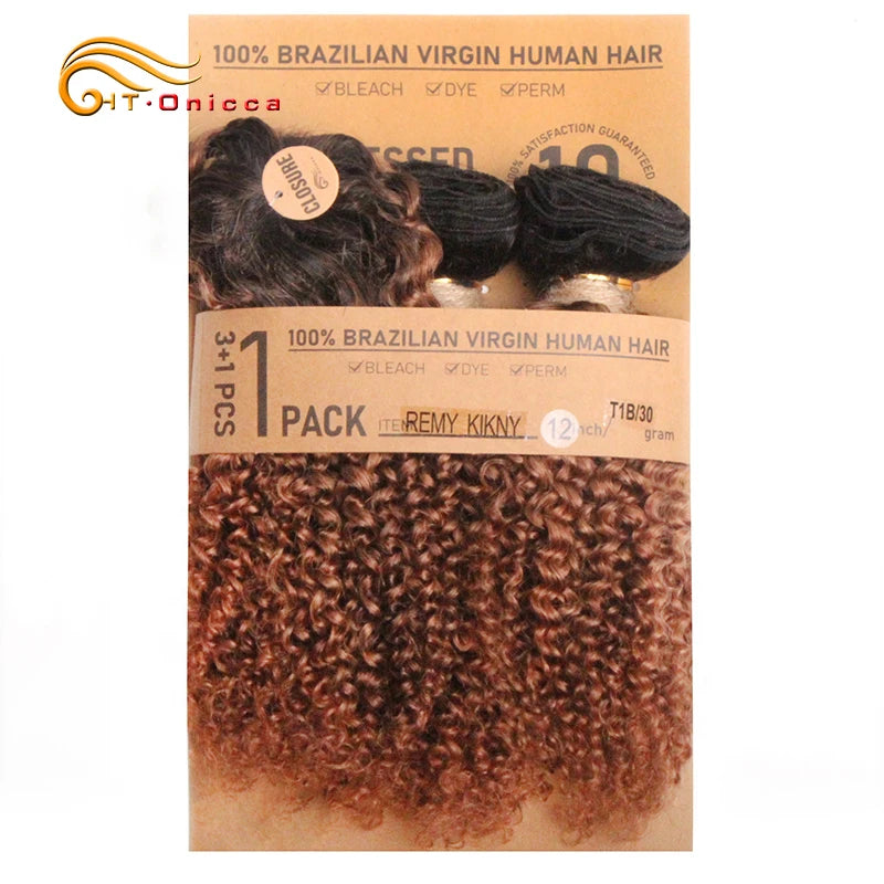 Kinky Curly Bundles 100% Human Hair Bundles With Circular Closure Virgin Weave Human Hair Extensions Curly Hair Bundles
