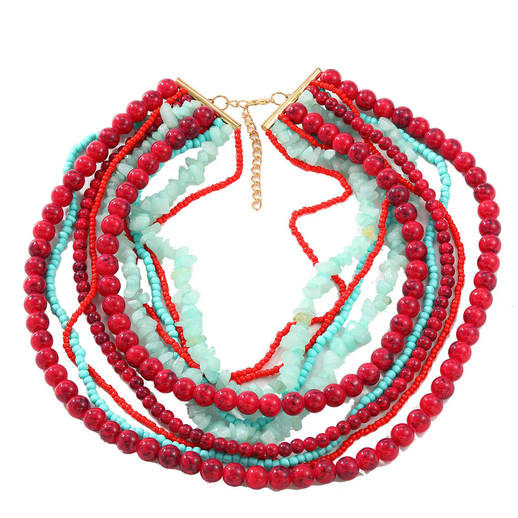 ZAA Trendy Women Jewlery Luxury Vintage Ethnic Multilayer Red Beads Choker Necklace High Quality Personality Holiday Accessories