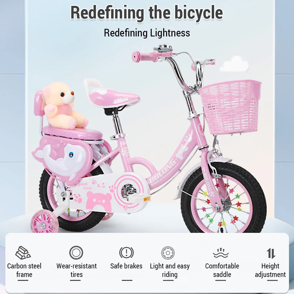 Kids Bike 12-20in  for Girls Ages 3-13 Years with Training Wheels Basket Protective Net Fash Wheel girls bikes ages 5-8