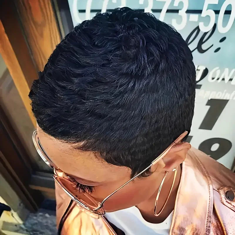 Pixie Cut Wig Human Hair For Women Curly Short Wigs For Women No Glueless Wig With Bang Wavy Wig Full Machine Made None Lace Wig