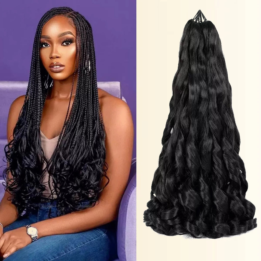 French Curl Braiding Hair 12/16 Inch Loose Wavy Braiding Hair Pre stretched 6 Pack Black Bouncy Braiding Hair French Curls Croch