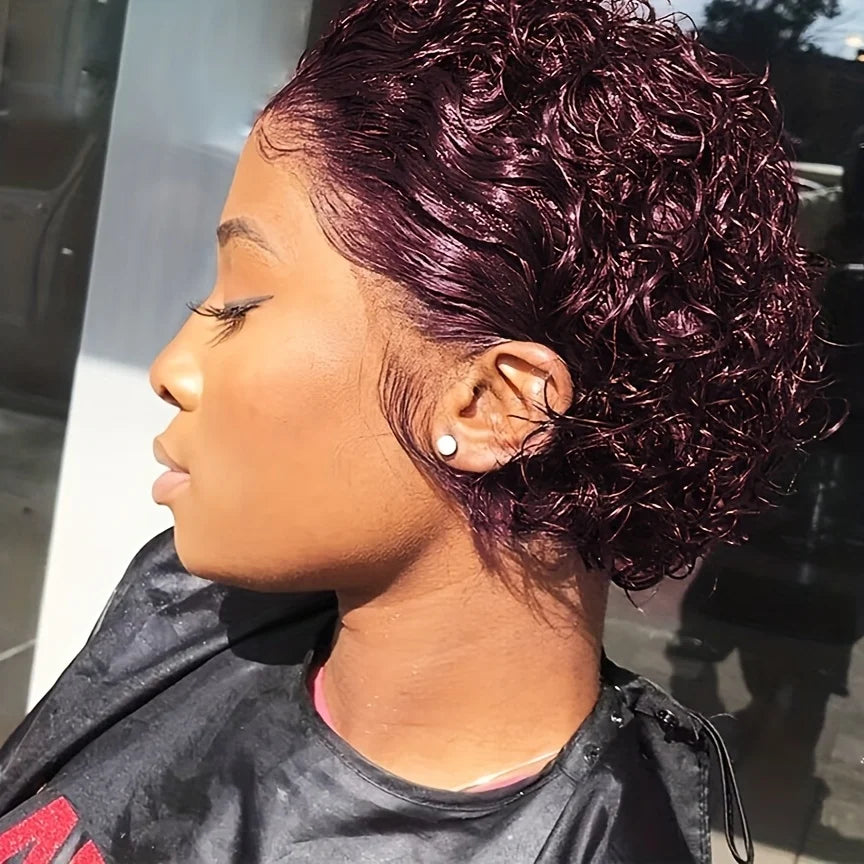 Pixie Cut Human Hair Wig Short Pixie Cut Curly Wave Human Hair Wigs 13x1 Transparent Lace Curly Wave Wig For Women