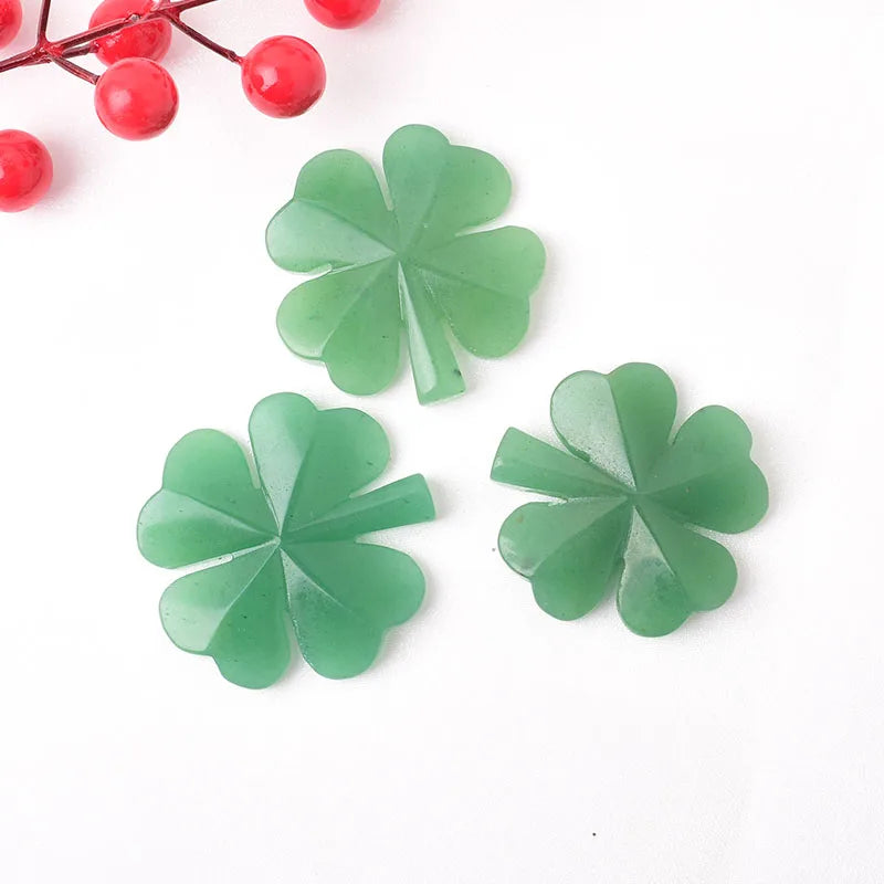 1PC Natural Stone Aventurine Four Leaf Clover Carving Figurines Ornaments Reiki Gemstone Crafts Home Tabletop Decoration Gift