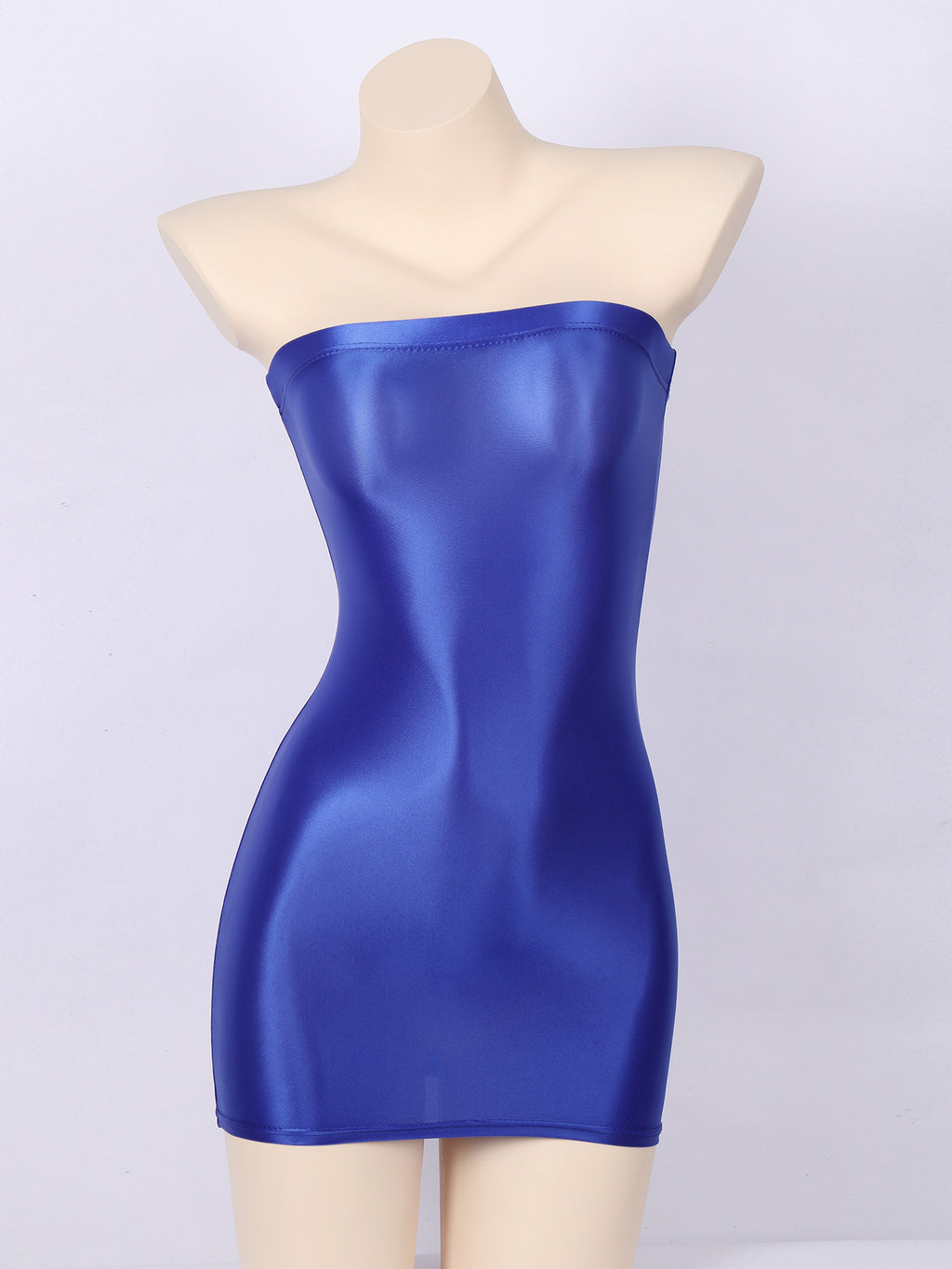 Women Glossy Bodycon Dress Long Sleeve Oil Shiny Smooth Mini Pencil Dress Stretchy Mock Neck Tight  Party Dresses Dance Clubwear