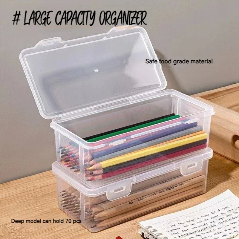 1PC Large Capacity Pencil Case Box PP Material Transparent Pencil Box Stackable Office Supplies Storage Organizer Box